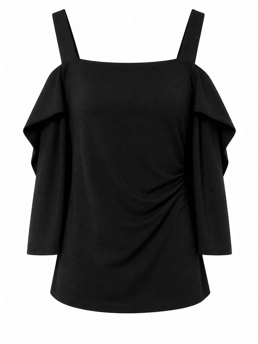 Boston Proper Black Cold-Shoulder Draped Square Neck Top